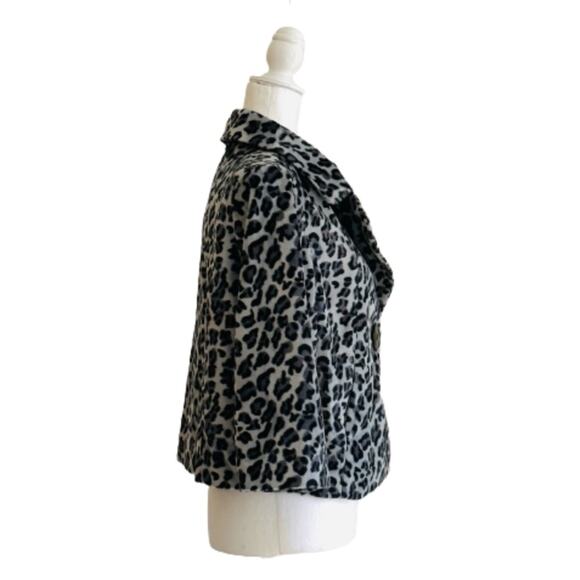Halogen Jacket Black Gray Leopard Print Faux Fur Cropped Swing Blazer Medium - Picture 6 of 11